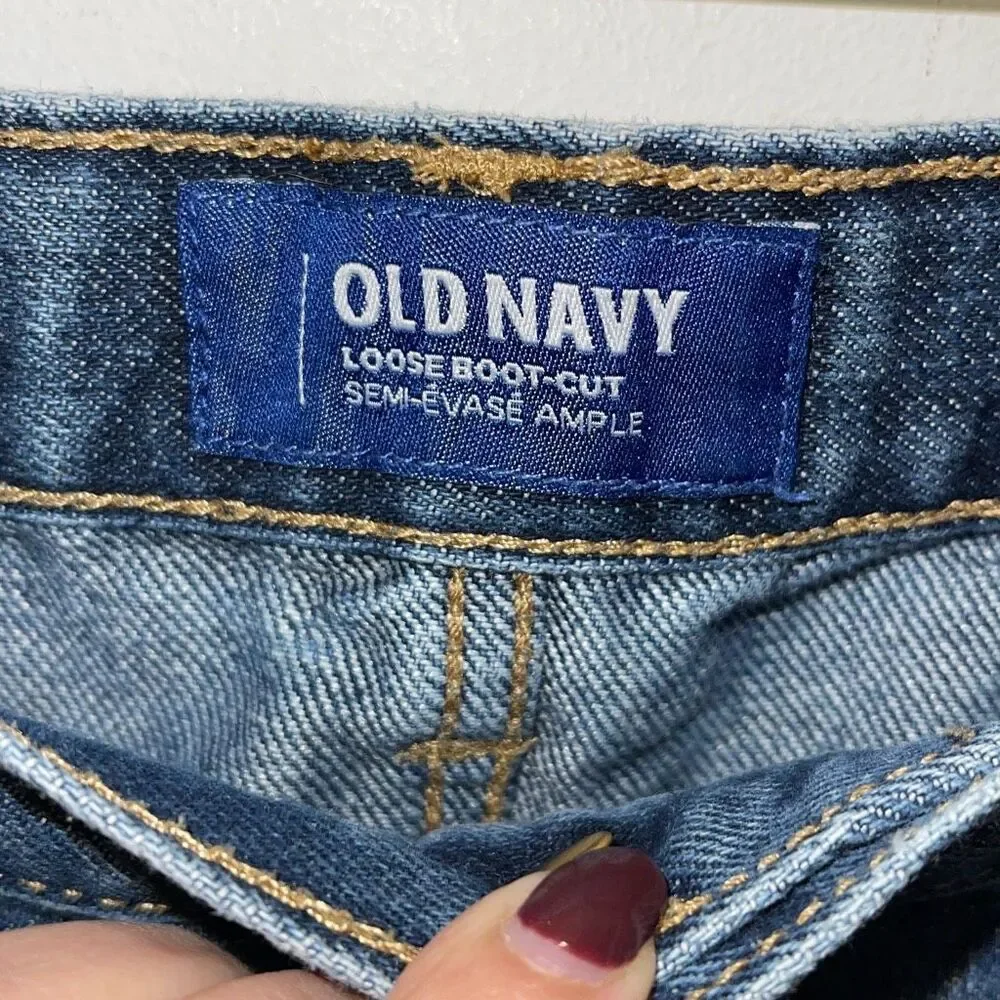 Old Navy Boys Adjustable‎ Waist Faded Loose Boot-Cut Jeans Blue Size 10 Husky
